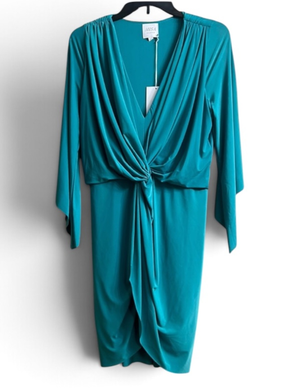NWT Misa Los Angeles Green Blue Dress Knot Front XS